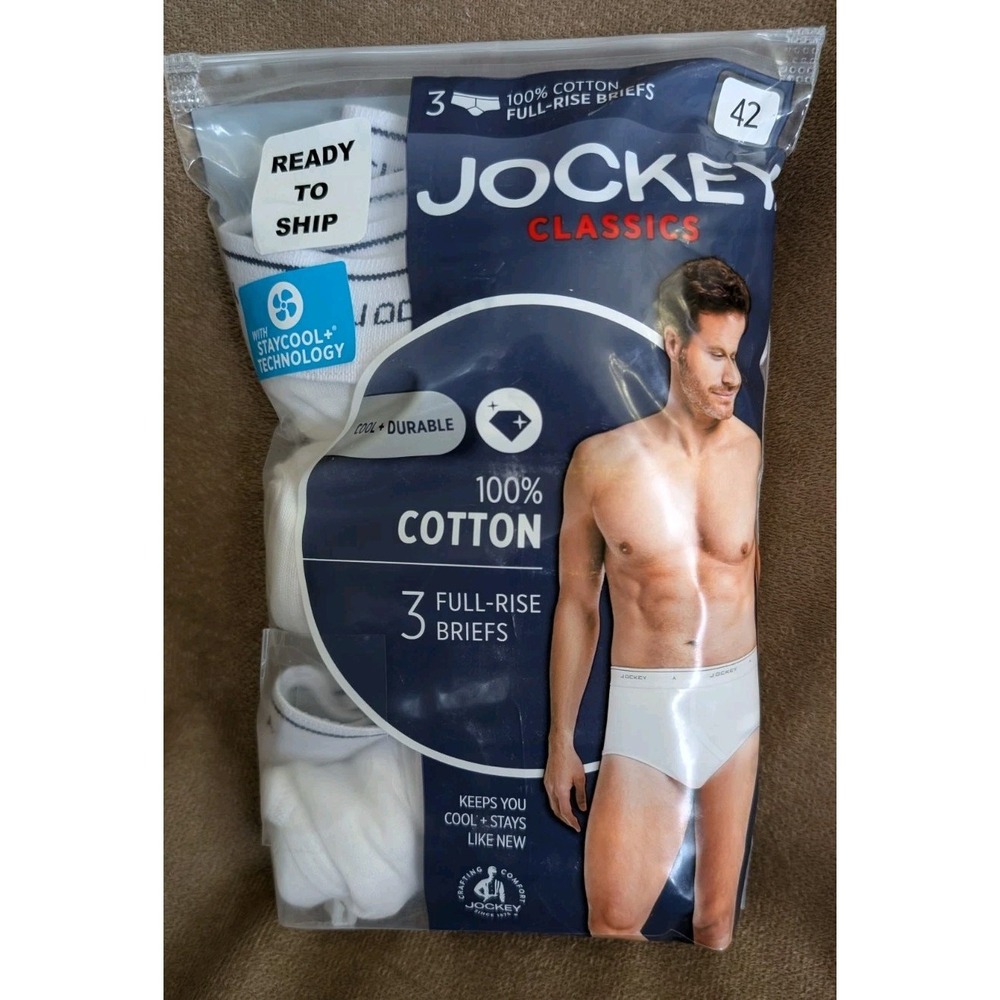 Jockey Classics Men's Full Rise Cotton Briefs 3 Pack Size 42